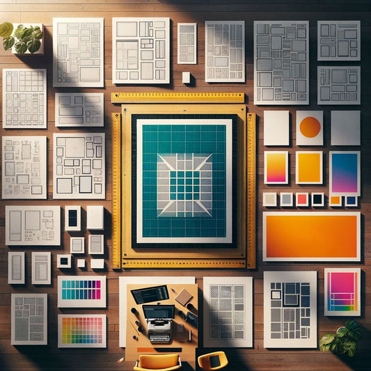 Array of Different Paper Sizes Ranging from 8.5" x 11" Letter to 24" x 36" Architectural D in a Creative Workspace, Illustrating the Variety of Options Available for Printing, Art, and Design Projects.