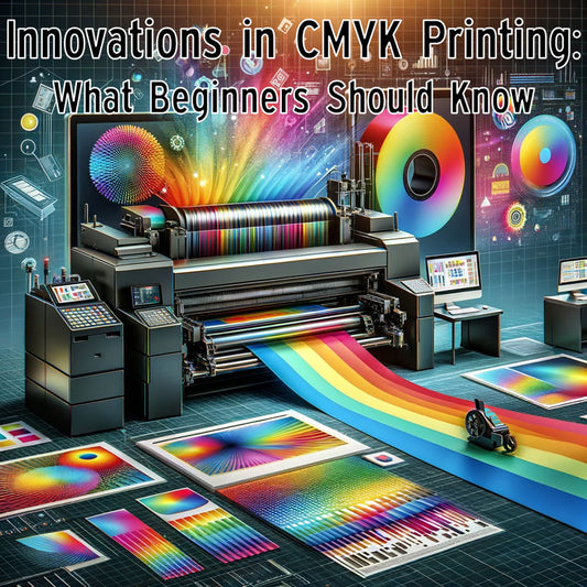 Modern Printing Press with High-Fidelity Color Systems, Showcasing Vibrant Colors and Digital Printing Capabilities, Illustrating the Latest Advancements in CMYK Printing Technology for Beginners.