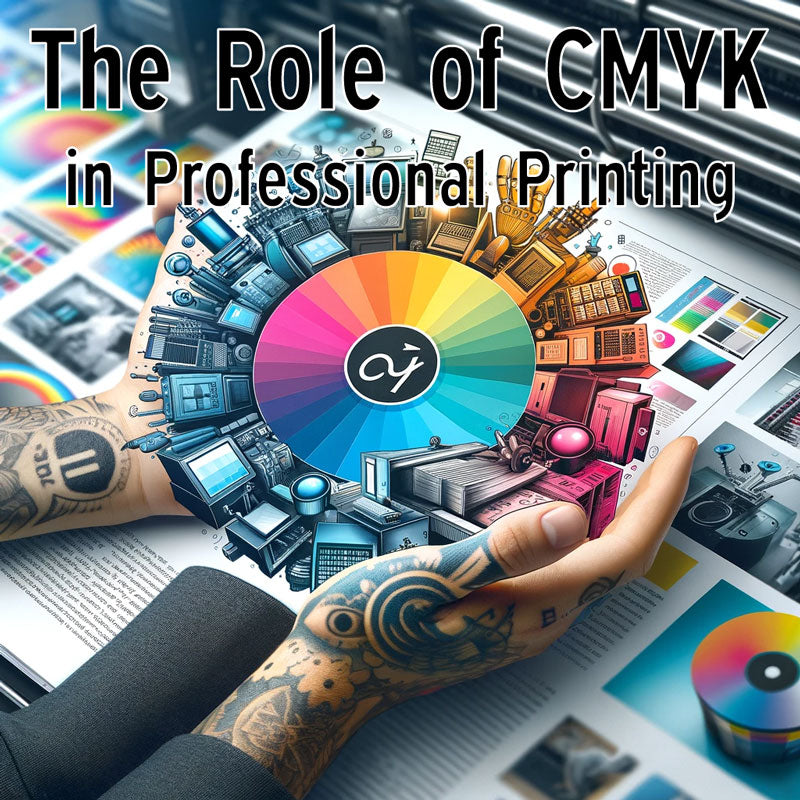 Array of Professional Print Materials Including Brochures, Magazines, and Packaging, Demonstrating the Vivid Color Quality of CMYK Printing in a Professional Setting, Perfect for Highlighting CMYK's Versatility in Print Media Production.