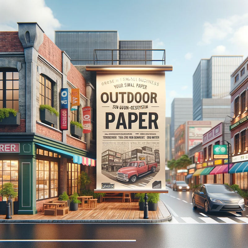 Outdoor Banner Made from Tear and Water-Resistant Outdoor Paper in a Street Setting, Demonstrating Its Durability and Sun-Blocking Capabilities for Long-Lasting Outdoor Advertising.