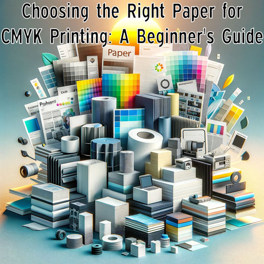 Visual Showcase of Different Paper Types for CMYK Printing, Displaying a Variety of Paper Weights, Finishes, and Brightness Levels, Including Glossy, Matte, and Uncoated Paper Samples, Ideal for Beginners Selecting Paper for CMYK Print Projects.