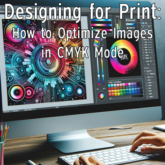 Visual Interpretation of Digital Image Optimization for CMYK Printing, Featuring a Computer Screen with Image Editing Software, CMYK Color Adjustments, and High-Resolution Image Preparation, Emphasizing Color Correction Techniques and DPI Settings