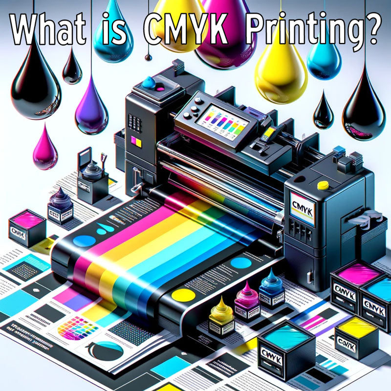 Illustration of the CMYK Printing Process with Cyan, Magenta, Yellow, and Black Inks Applied in Layers, Symbolizing Modern Color Mixing Techniques in the Printing Industry.