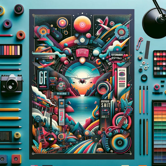 Dynamic entertainment festival poster showcasing modern design trends, vibrant typography, and compelling storytelling imagery, ideal for social media sharing and capturing the festival's unique essence
